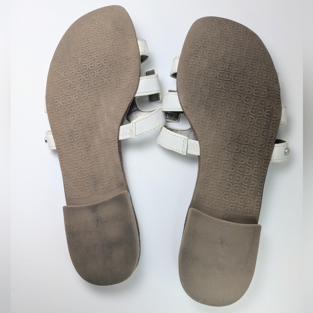 Sam Edelman White Leather Slide Sandals with Brown Footbed - Picture 12 of 16